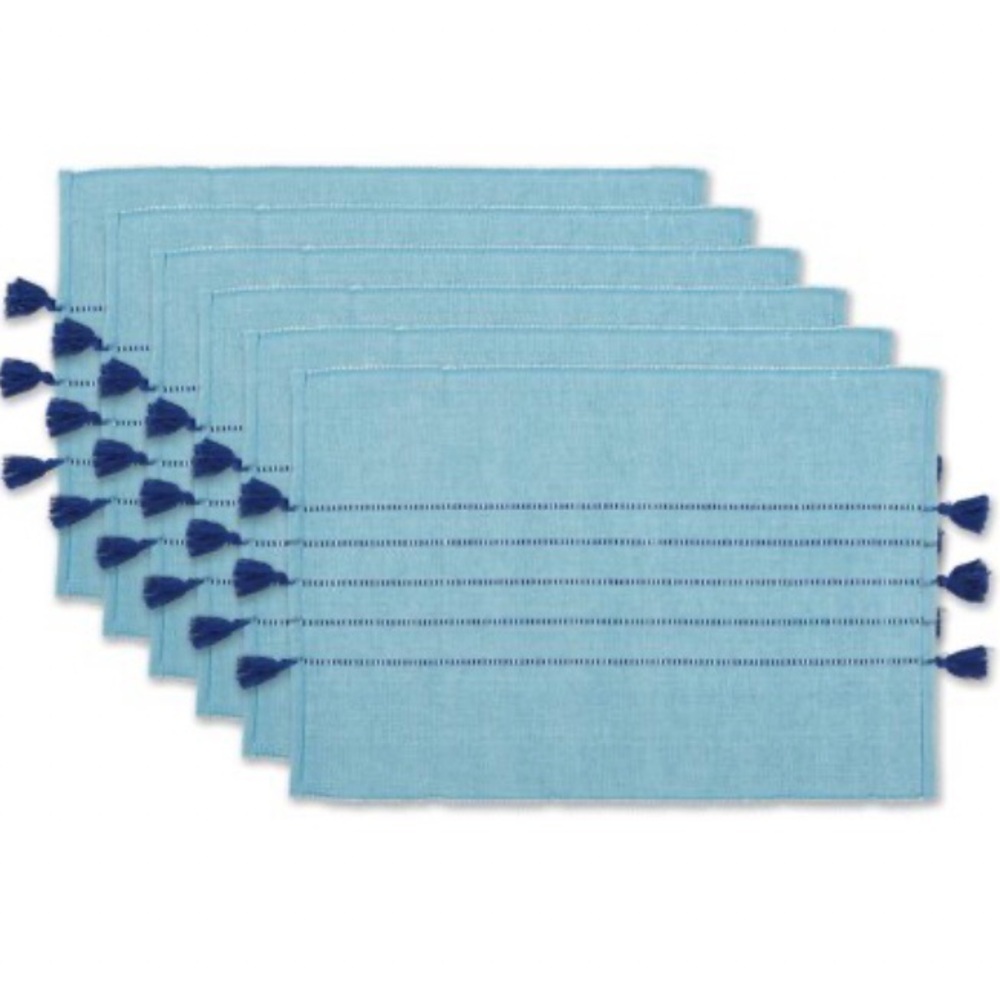 NWOT (6) DII Natural Tonal Stripe With Fringe Placemats